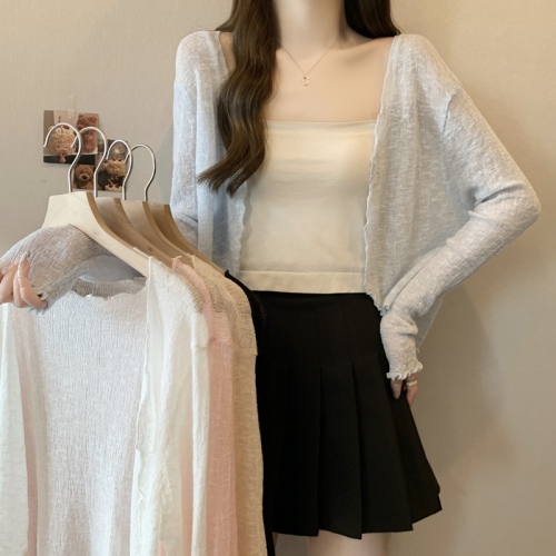 2024 Large Size Loose Knitted Cardigan Jacket Long Sleeve Thin Sun Protection Top Women's Ice Silk Air Conditioning Shirt