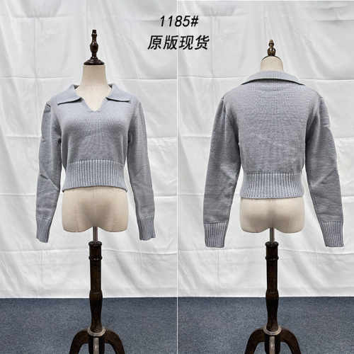 Ready stock ~ polo collar knitted bottoming shirt for women spring and autumn new sweater slimming Korean style versatile slim temperament top