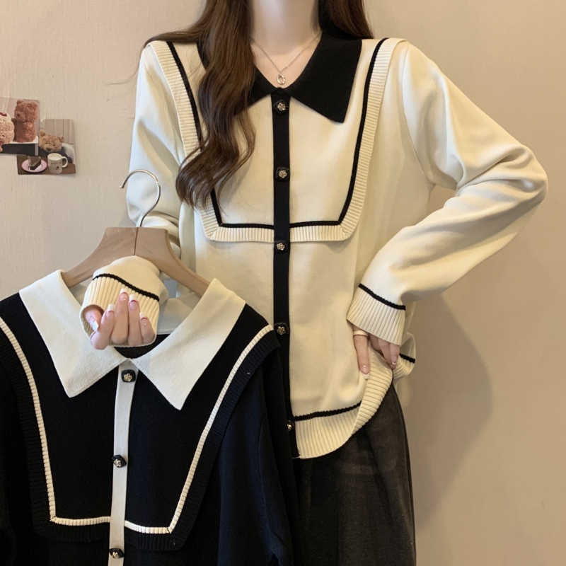 Fat girl plus size new POLO collar high-end small fragrance top niche slimming sweater that covers the flesh