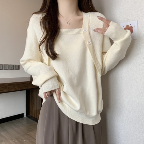 Plus size autumn and winter knitwear for women, gentle square neck sweater, bottoming shirt, French long-sleeved top