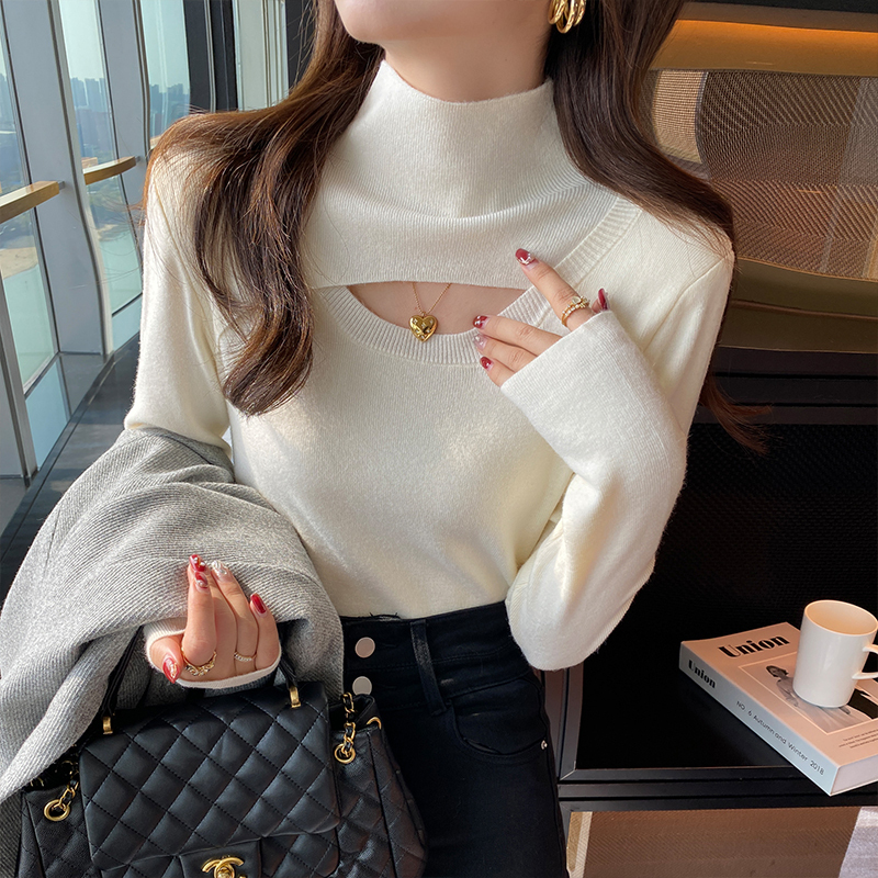 Official picture special offer women's loose half turtleneck autumn and winter trendy solid color slim short warm top sweater sweater