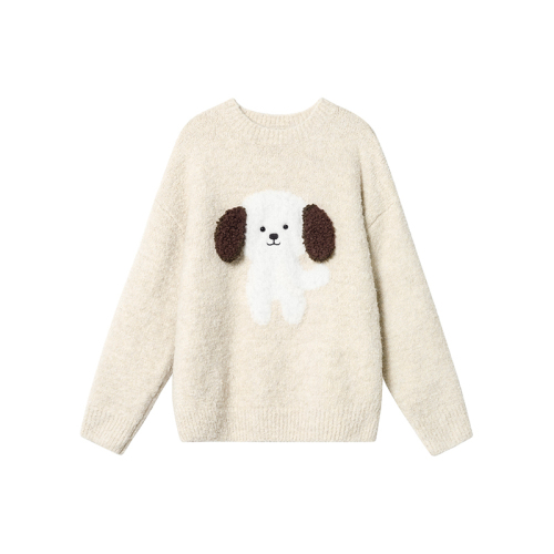 Plush puppy jacquard sweater for women autumn and winter new loose lazy little knitted sweater