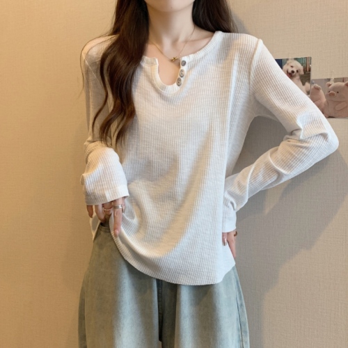 Plus size women's clothing niche design simple long-sleeved bottoming shirt versatile round neck slimming T-shirt