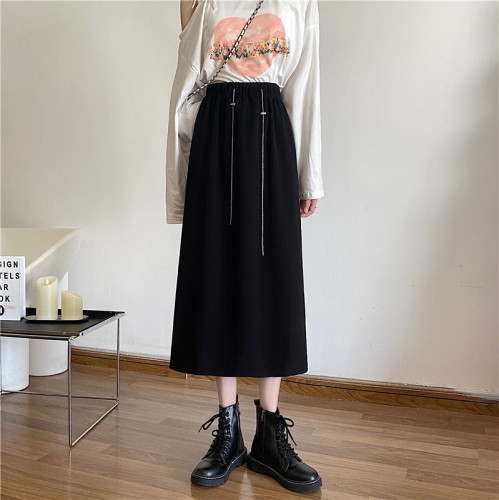 Plus size fat mm loose Korean style simple and stylish A-line mid-length skirt