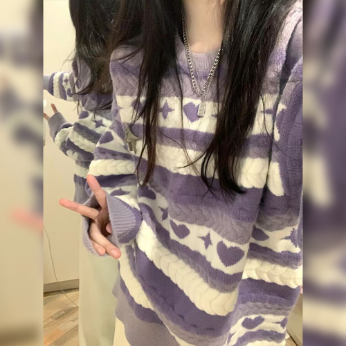 This year's popular purple striped sweater for women in autumn and winter is a hot new style with a bottoming lazy thickened top