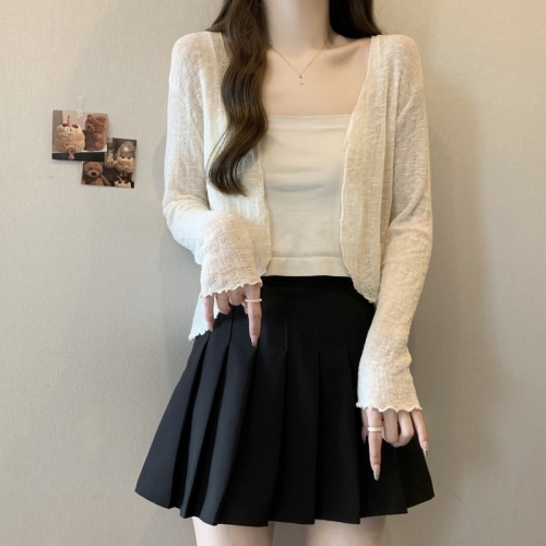 2024 Large Size Loose Knitted Cardigan Jacket Long Sleeve Thin Sun Protection Top Women's Ice Silk Air Conditioning Shirt