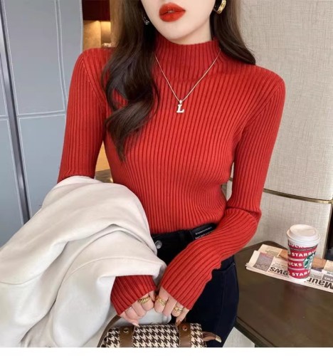 Sweater women's new winter half turtleneck knitted bottoming sweater with white western style top inside autumn and winter