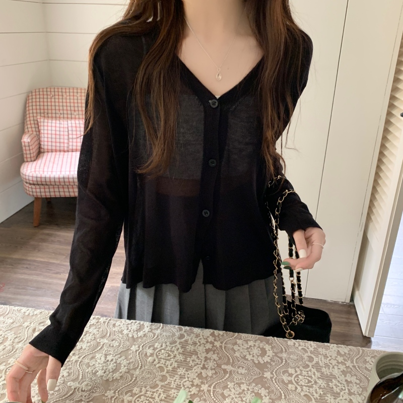 Plus size women's solid color sun protection and flesh-covering commuter knitted cardigan fat sister long-sleeved air-conditioning shirt tops for women