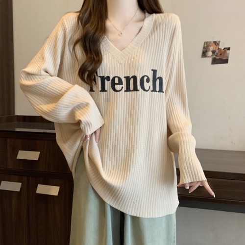 Large size autumn loose long-sleeved T-shirt for fat mm women, lazy style, slimming, versatile sweater top