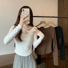 New pure lust hottie sexy collarbone-baring top, chic and unique long-sleeved T-shirt bottoming shirt