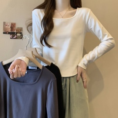 Large size irregular hem velvet thickened pullover T-shirt