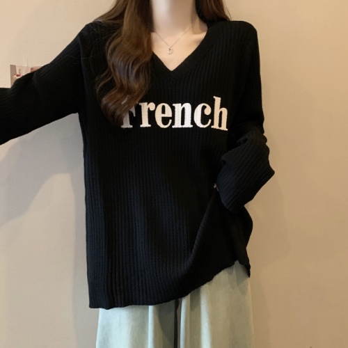 Large size autumn loose long-sleeved T-shirt for fat mm women, lazy style, slimming, versatile sweater top