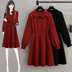 Autumn and winter dress plus size plus size sweater dress with coat, waist-cinching bottoming skirt