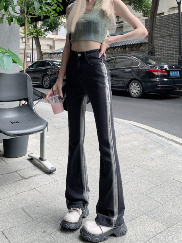 Micro-flared jeans for women in autumn new large size high-waisted slimming stretch floor-length micro-flared pants