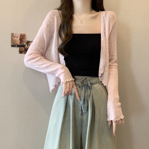 2024 Large Size Loose Knitted Cardigan Jacket Long Sleeve Thin Sun Protection Top Women's Ice Silk Air Conditioning Shirt