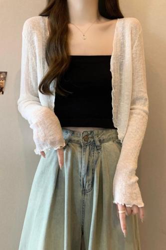 2024 Large Size Loose Knitted Cardigan Jacket Long Sleeve Thin Sun Protection Top Women's Ice Silk Air Conditioning Shirt