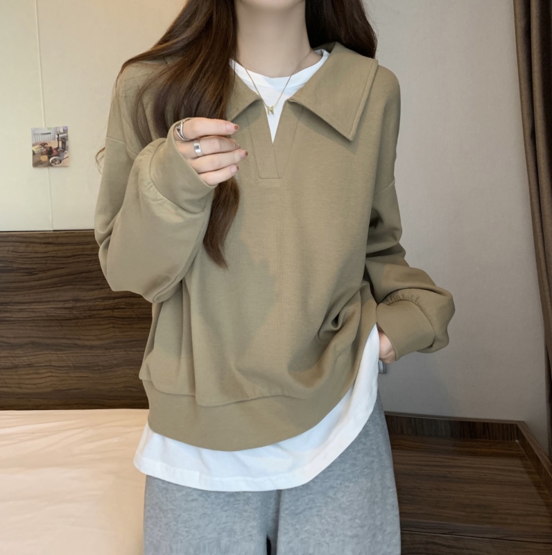 Plus size fat mm new loose casual fake two-piece sweatshirt
