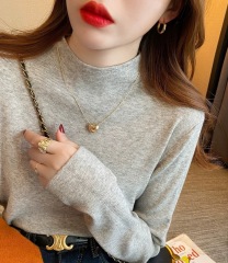 Feminine half turtleneck bottoming shirt, autumn and winter new wool long-sleeved popular sweater, slim black sweater