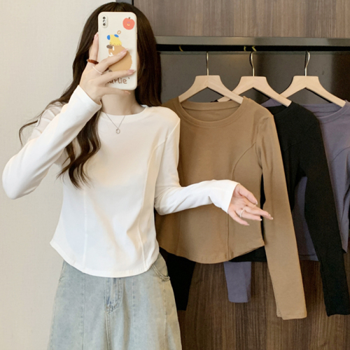 5 colors pure lust style herringbone line long-sleeved T-shirt women's tops spring, autumn and winter slimming personality niche inner layering shirt