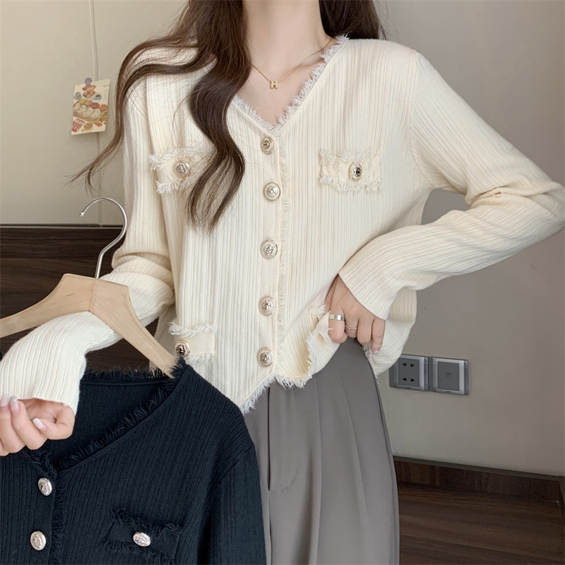 Plus size women's autumn and winter new style small fragrance versatile knitted slim short jacket