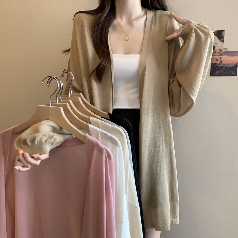 Mid-length ice silk sun protection cardigan women's thin blouse plus size fat mm long-sleeved shawl jacket top