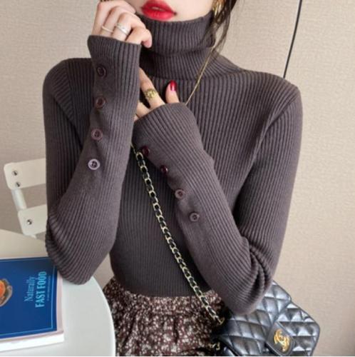 Turtleneck sweater for women, slim-fitting knitted bottoming shirt for autumn and winter, new style black thickened top