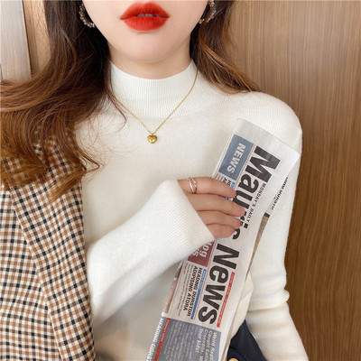Women's wool sweater autumn new half turtleneck bottoming shirt autumn and winter versatile western style long-sleeved inner slim fit top