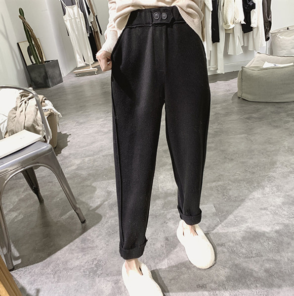 Fat Girl Woolen Pants Autumn and Winter Thickened New Korean Style Loose Slim Casual Straight Nine-Point Harem Pants