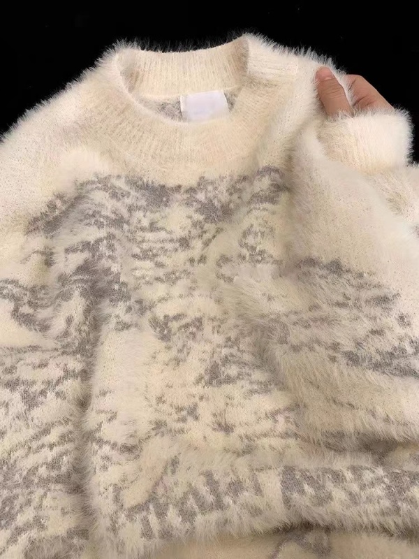 Round neck fufu plus velvet thickened mink velvet mid-length sweater for women winter new furry seahorse hair sweater
