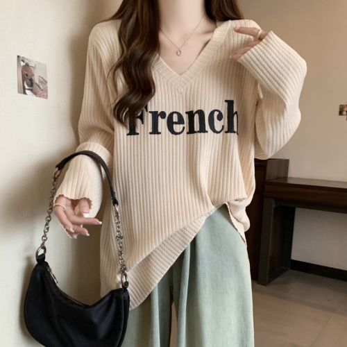 Large size autumn loose long-sleeved T-shirt for fat mm women, lazy style, slimming, versatile sweater top