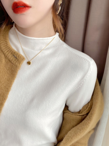 Half-turtle collar bottoming shirt for women, long-sleeved autumn and winter clothing, sweater underneath, spring and autumn versatile thin white loose knitted top