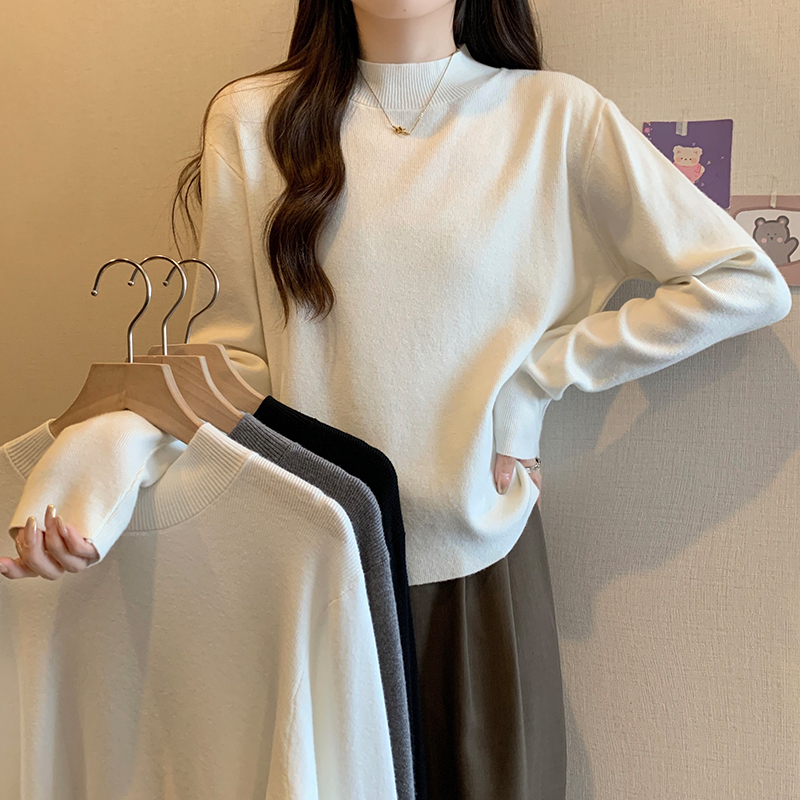 Plus size women's autumn clothing new simple mid-collar sweater fat sister loose sweater bottoming shirt