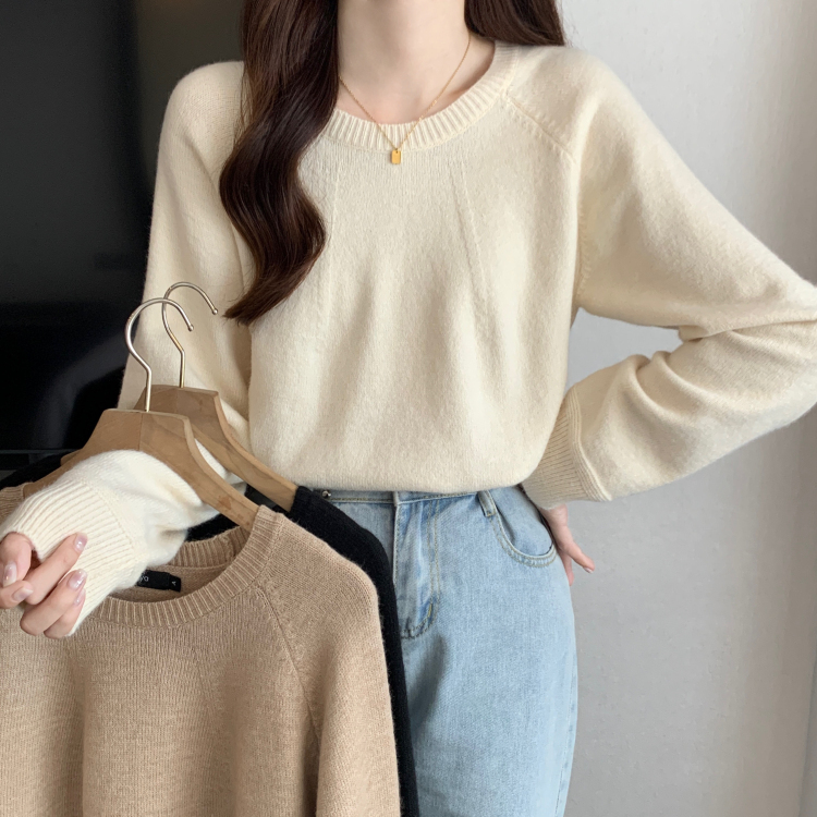 Fat Sister Plus Size Women's Clothing 200 Jin Loose Slim Sweater Knitwear Korean Style Round Neck Solid Color Bottoming Shirt