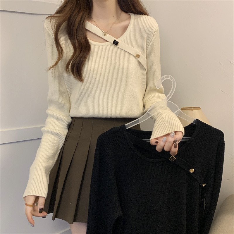 New autumn and winter large size fat girl careful machine collar knitted long-sleeved sweater