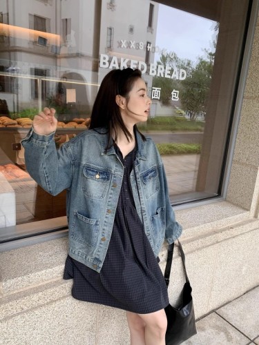 Hello Canon Retro Washed Multi-Pocket Denim Jacket Women's Early Autumn New Design Loose Top