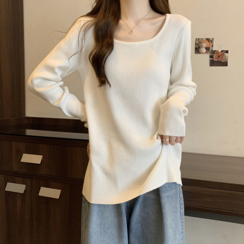 DeRong thread pit strip large size long-sleeved T-shirt for women autumn new loose large size long bottoming shirt top