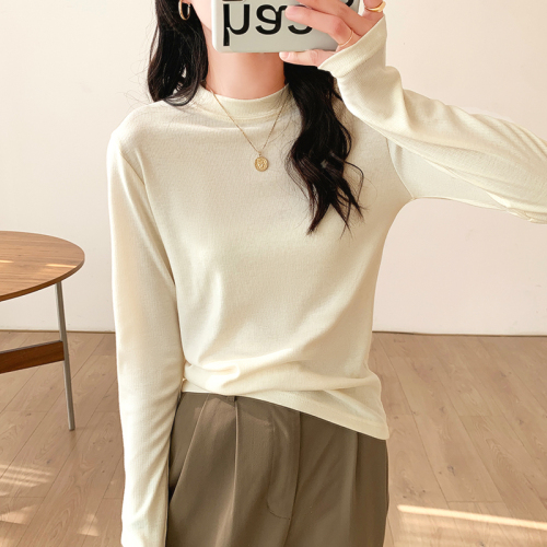 Slim bottoming shirt for women, half turtleneck, spring, autumn and winter long-sleeved T-shirt, small stand-up collar top