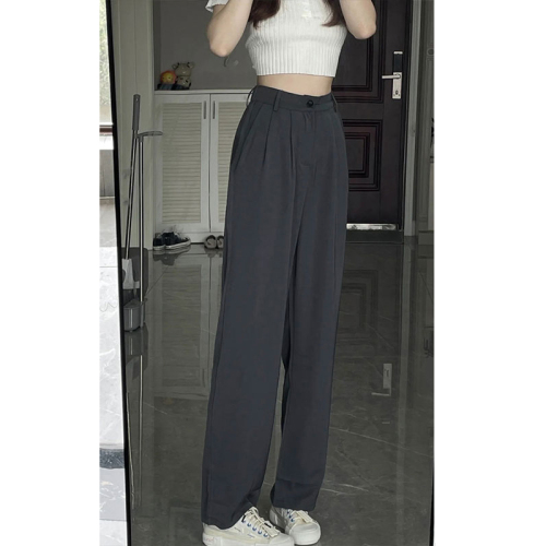 High-end drapey wide-leg pants for women, spring and autumn high-waisted black straight pants, loose, casual, petite suit pants