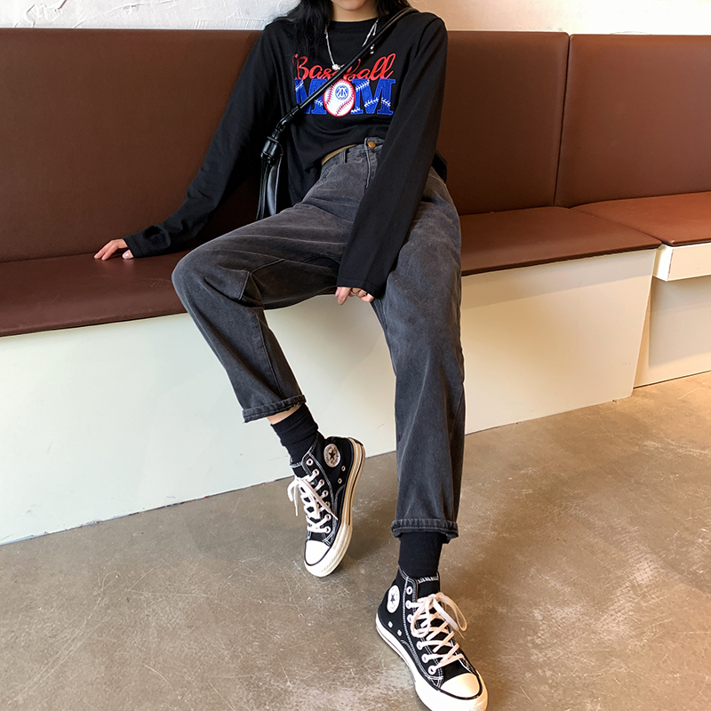 New autumn and winter high-waisted Korean-style jeans for women, large size nine-point slimming fat sister mm straight pants