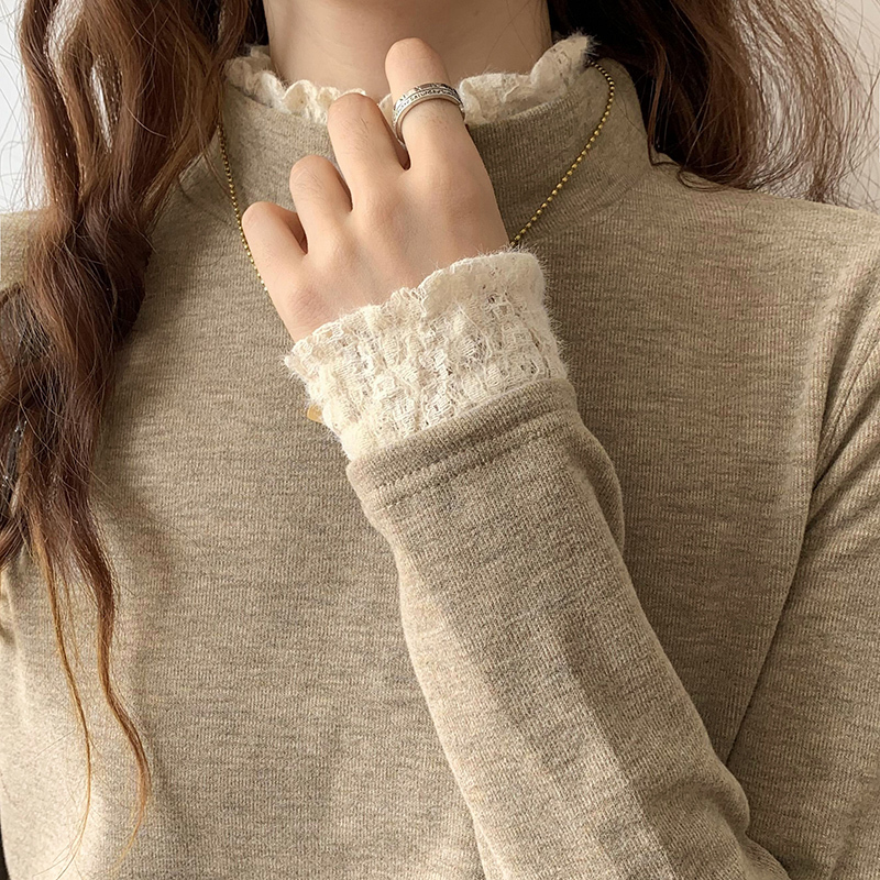 Bottoming shirt for women, spring and autumn half turtleneck, new style, versatile long-sleeved T-shirt, lace top