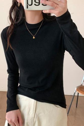 Slim bottoming shirt for women, half turtleneck, spring, autumn and winter long-sleeved T-shirt, small stand-up collar top