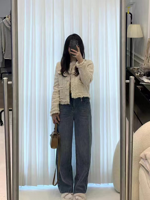 New style jeans for women with pear-shaped body, high waist, hip-covering, slimming straight wide-leg pants for fat mm