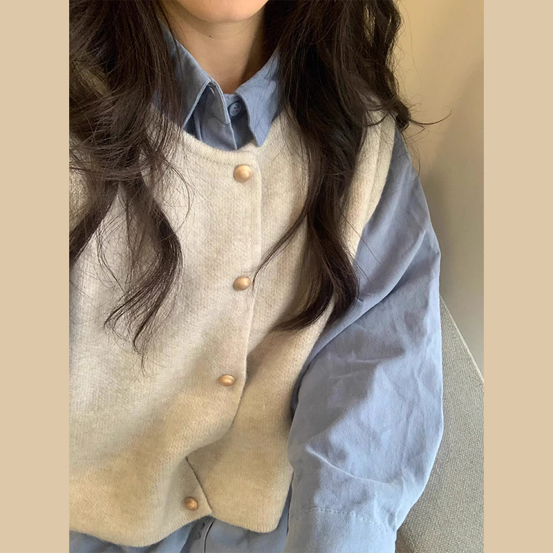 Stacked women's new style small gold buckle knitted vest vest for women's spring and autumn outer wear Korean style loose waistcoat top