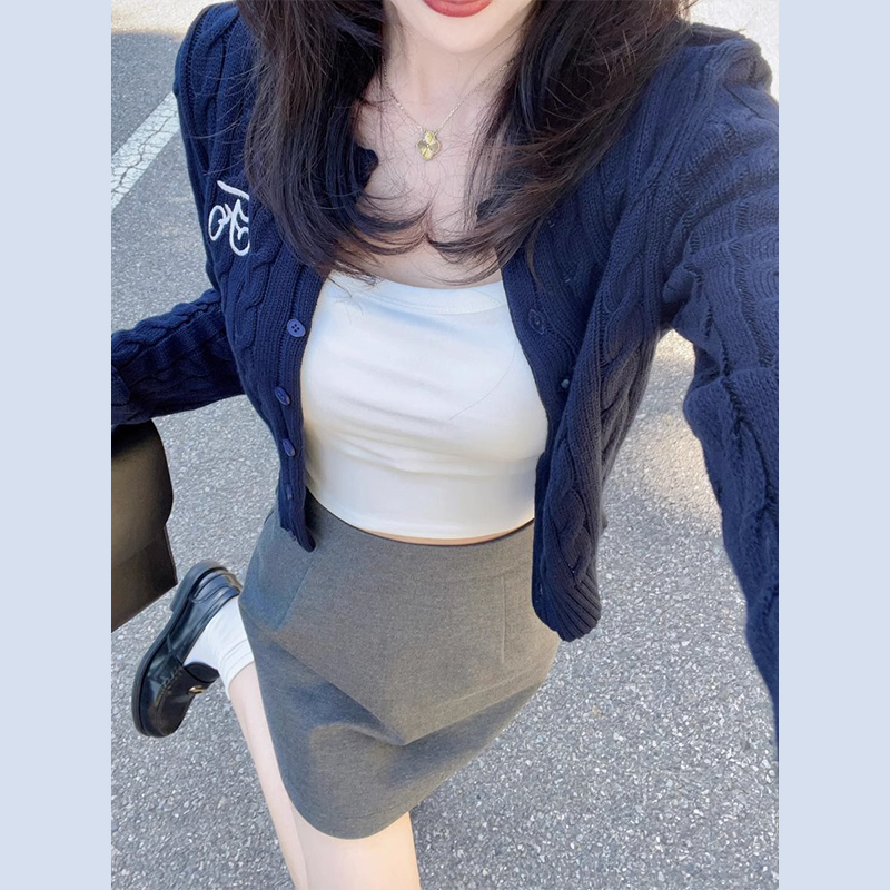 Early autumn knitted cardigan with high-end new style Korean short top chic early spring sweater jacket for women