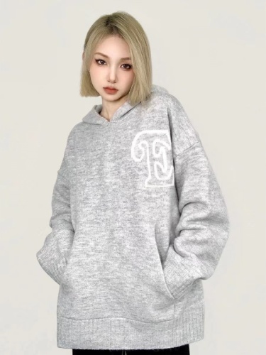 Japanese lazy retro high-end hooded soft waxy sweater for men and women in autumn loose niche couple sweater jacket