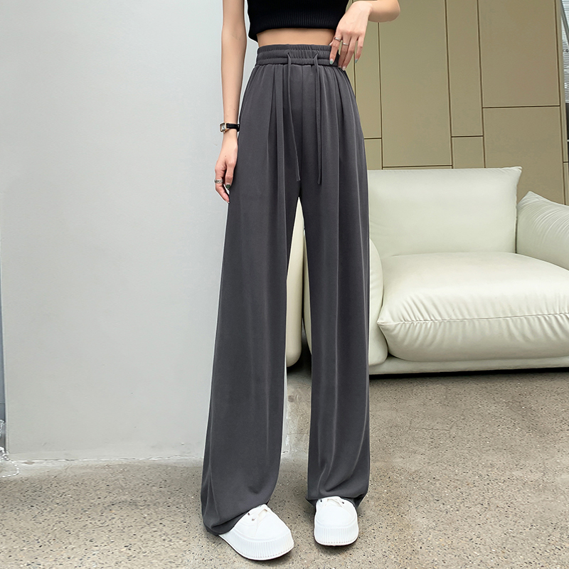 Cupro silk high waist thin narrow wide leg pants ice silk casual floor mopping pants for women