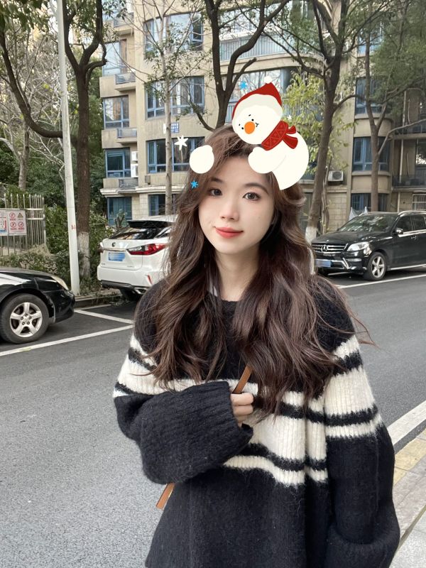 Black Striped Round Neck Pullover Mohair Sweater Women's Autumn and Winter Outerwear Thick Loose Lazy Style Knitwear