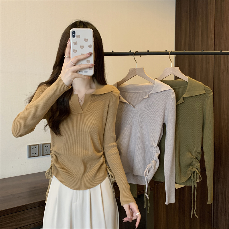 Wool sweater women's spring and autumn new V-neck slim niche design versatile top