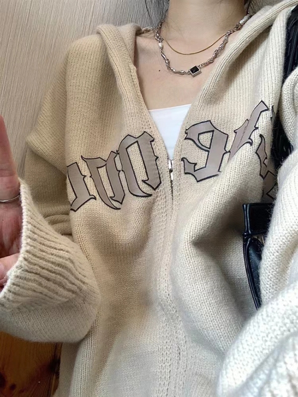 Lazy style sweater jacket women's cardigan new spring and autumn design niche women's retro Japanese hooded top
