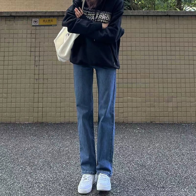 Retro Blue High Waist Jeans Women's New Autumn and Winter Wide Leg Black Slimming Long Pipe Straight Pants
